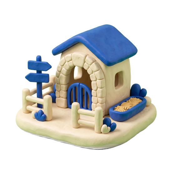 Zoo illustration in blue and ivory clay