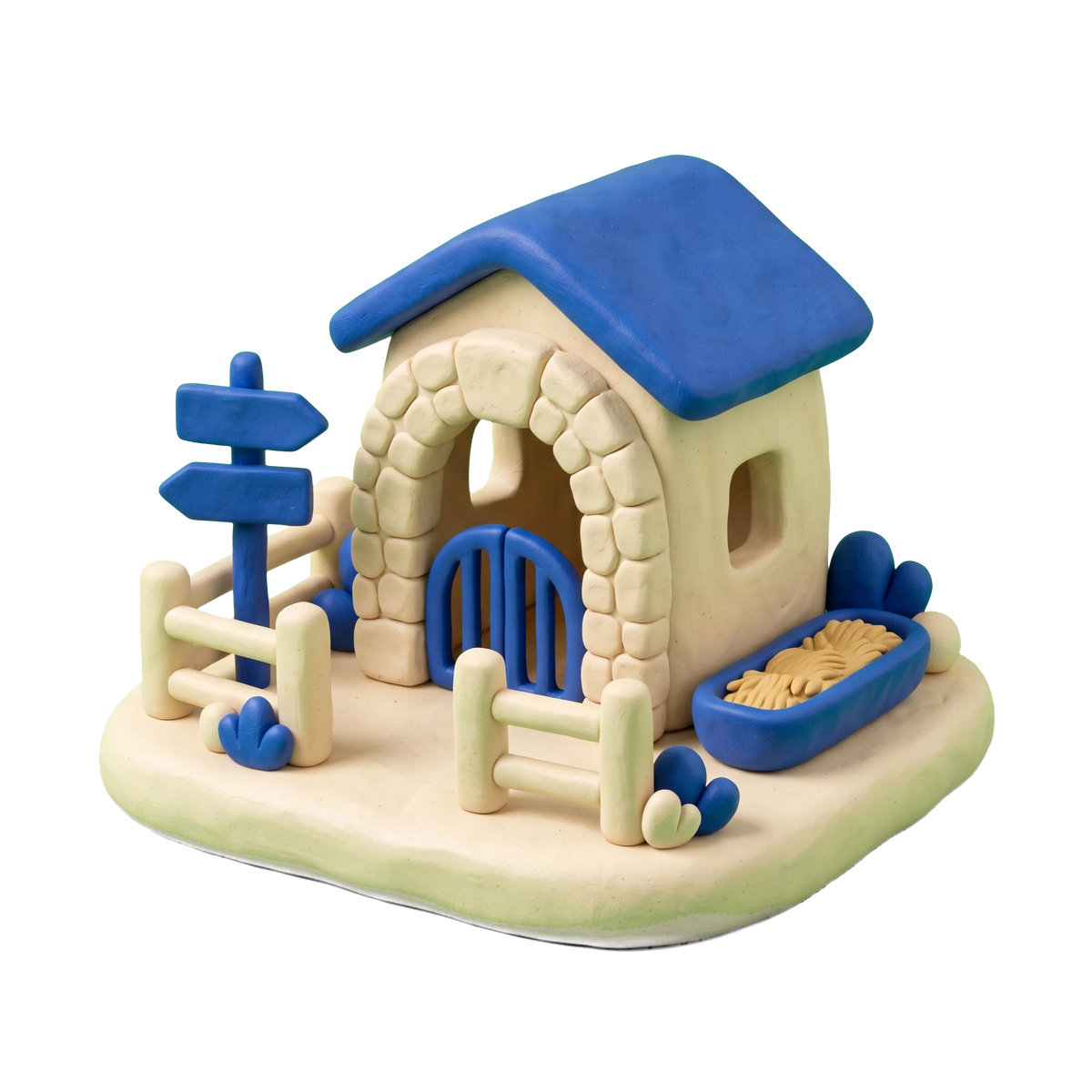 Zoo illustration in blue and ivory clay