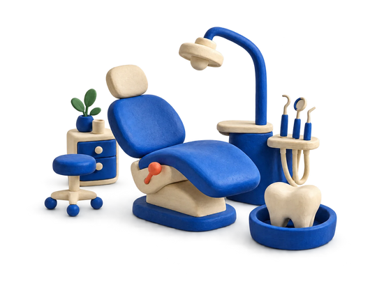 Dentist illustration in blue and ivory clay
