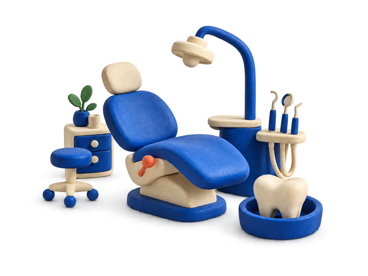 Dentist illustration in blue and ivory clay