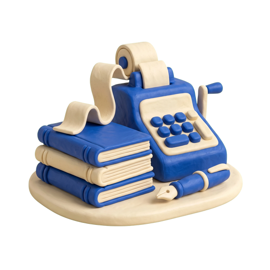 Accounting firm illustration in blue and ivory clay