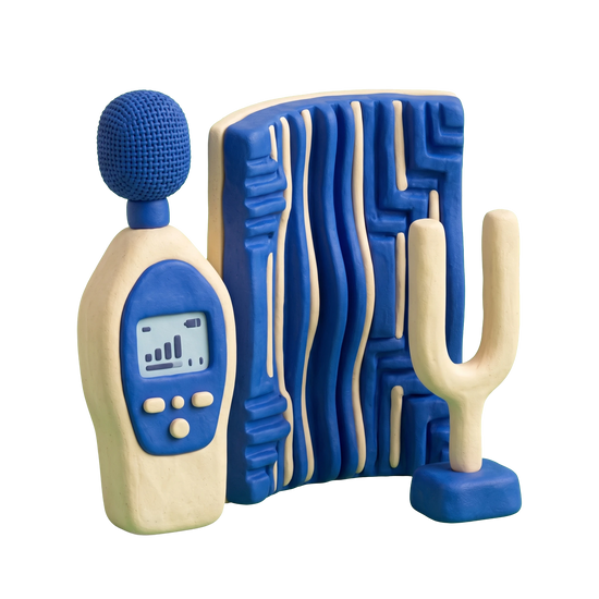Acoustical consultant illustration in blue and ivory clay