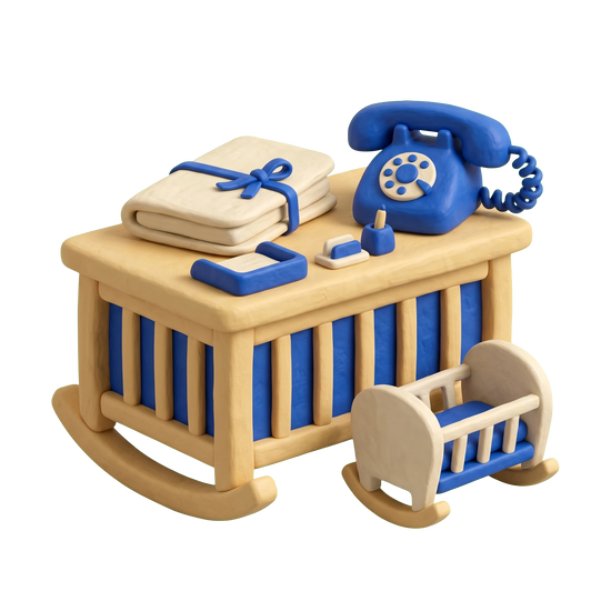 Adoption agency illustration in blue and ivory clay