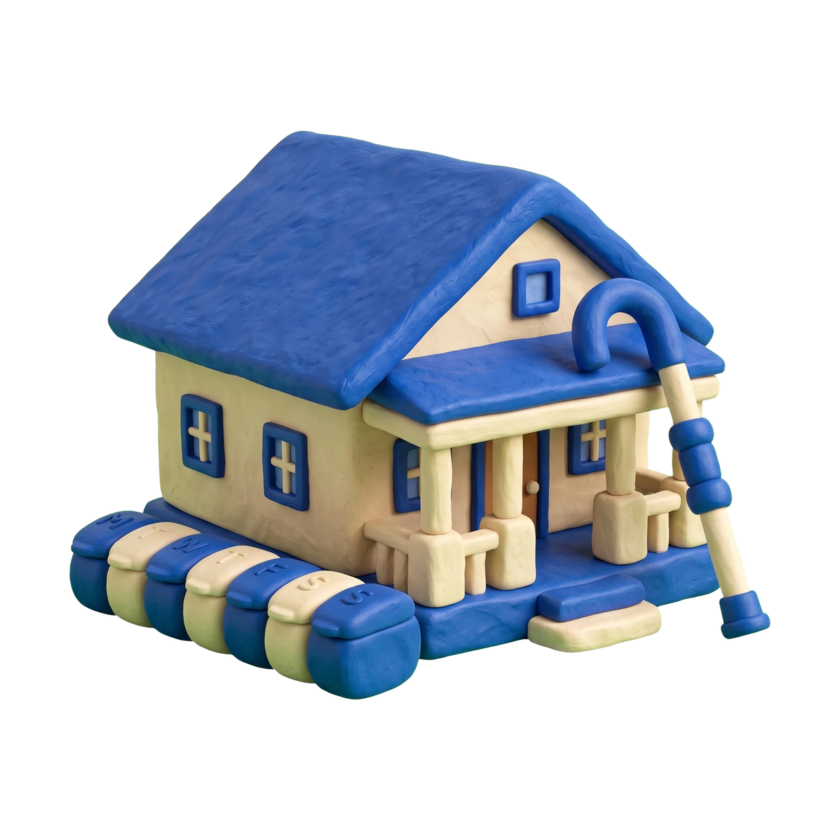 Adult foster care service illustration in blue and ivory clay