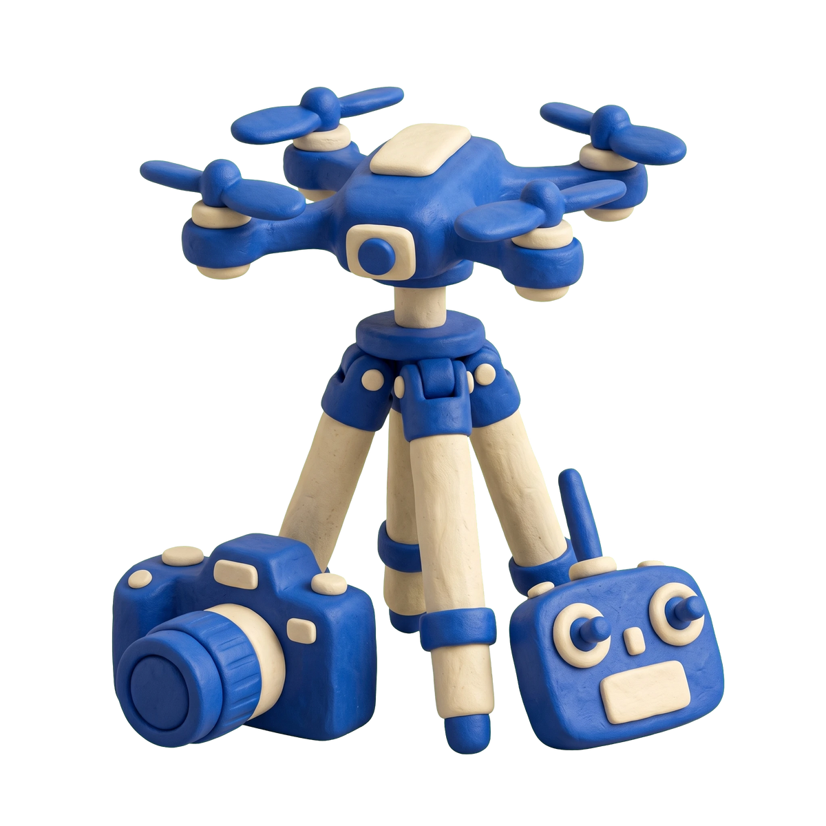 Aerial photographer illustration in blue and ivory clay