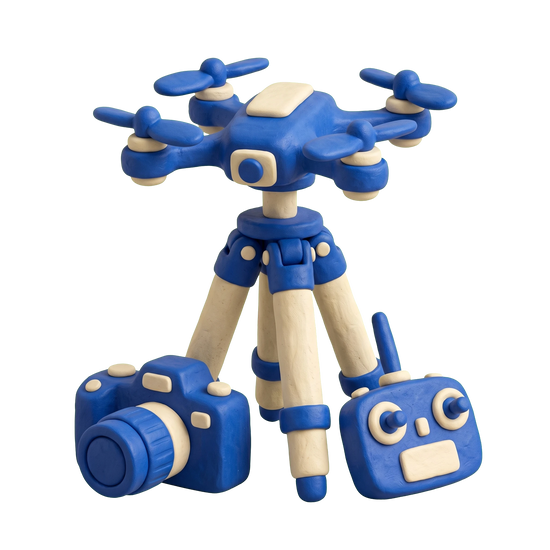 Aerial photographer illustration in blue and ivory clay