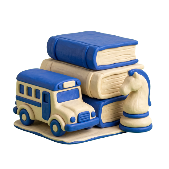 After school program illustration in blue and ivory clay