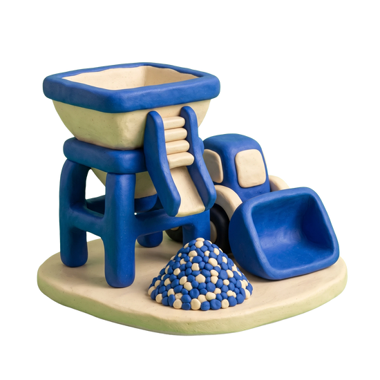 Aggregate supplier illustration in blue and ivory clay