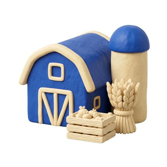 Agricultural association illustration in blue and ivory clay