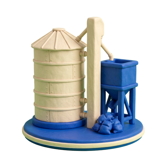 Agricultural cooperative illustration in blue and ivory clay