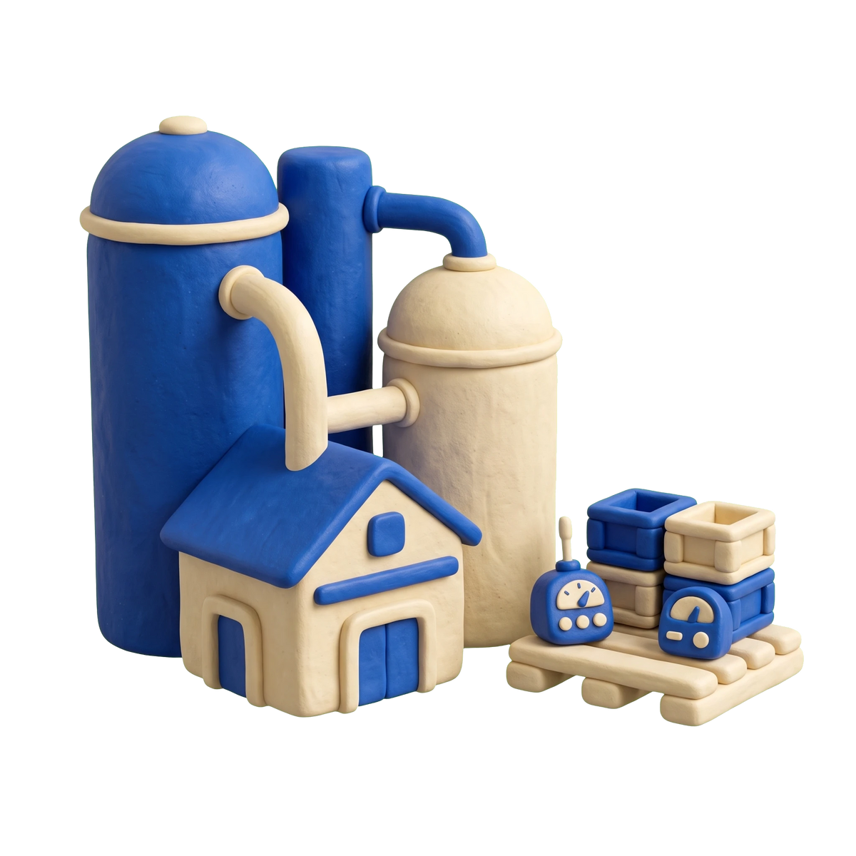 Agricultural product wholesaler illustration in blue and ivory clay
