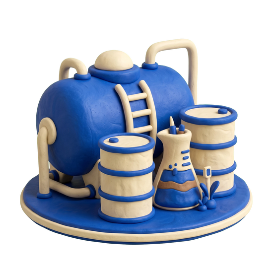 Agrochemicals supplier illustration in blue and ivory clay