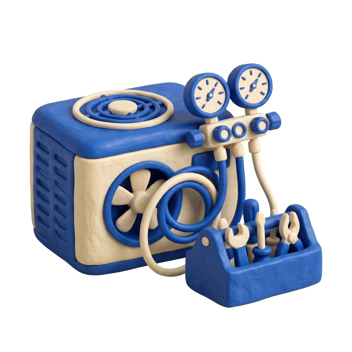 Air conditioning repair service illustration in blue and ivory clay
