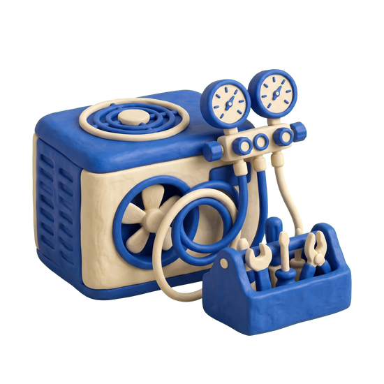 Air conditioning repair service illustration in blue and ivory clay