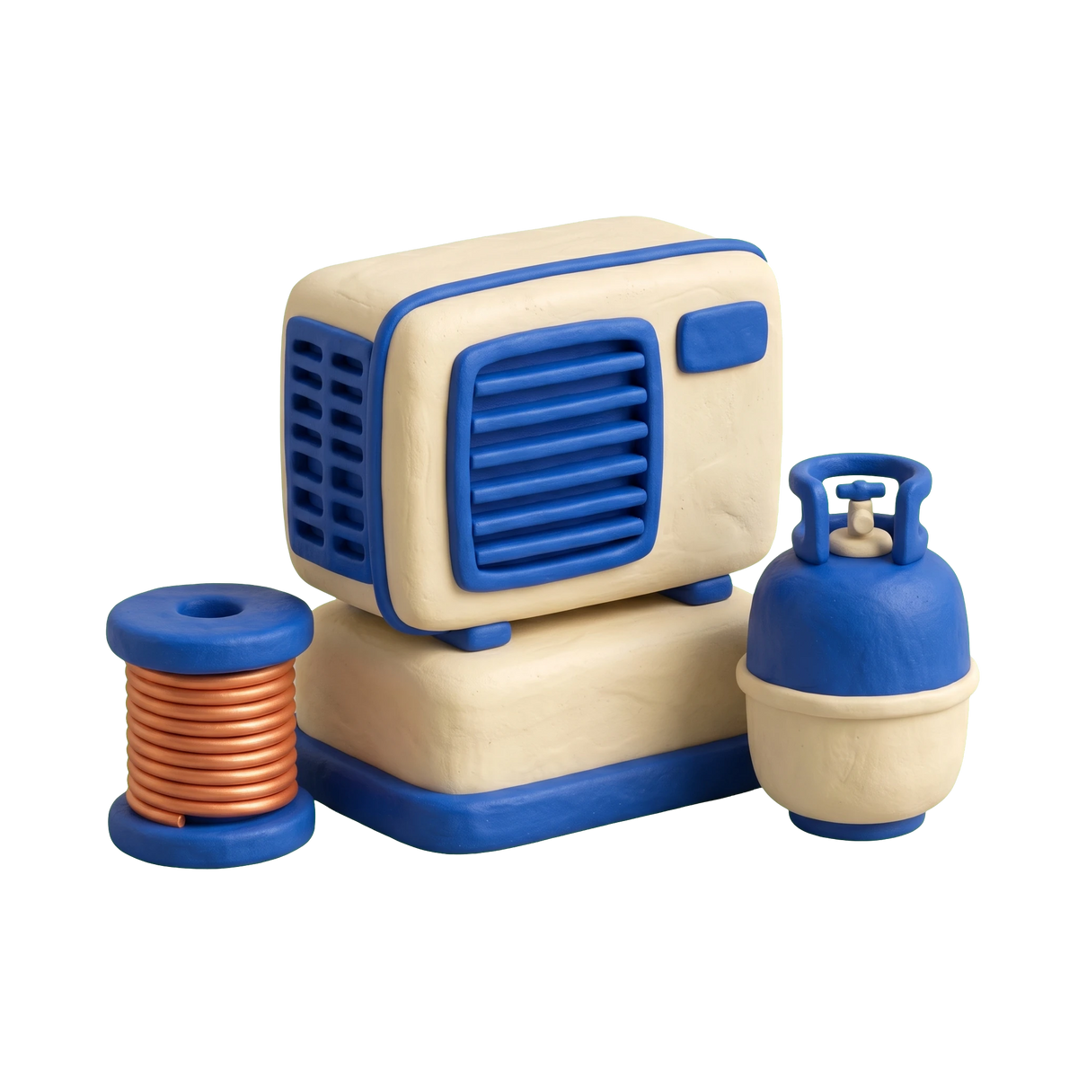 Air conditioning store illustration in blue and ivory clay