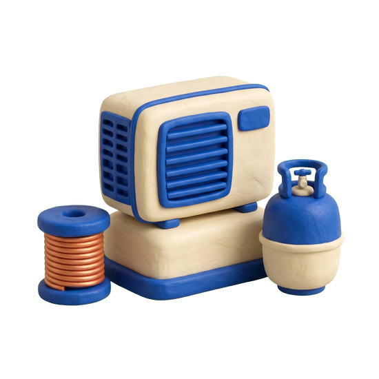 Air conditioning store illustration in blue and ivory clay