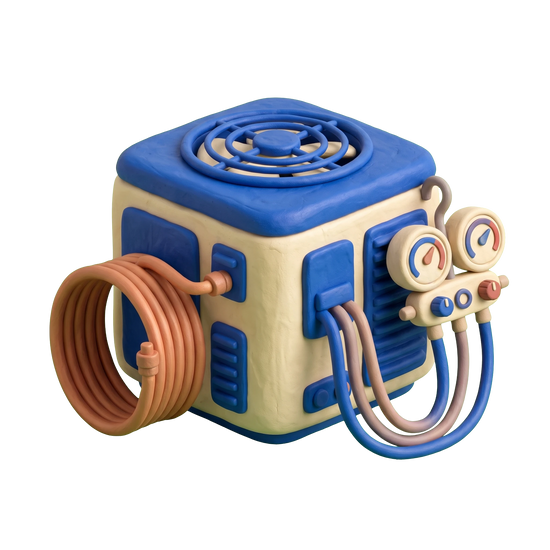 Air conditioning system supplier illustration in blue and ivory clay