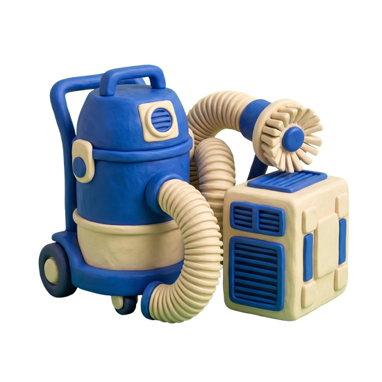 Air duct cleaning service illustration in blue and ivory clay