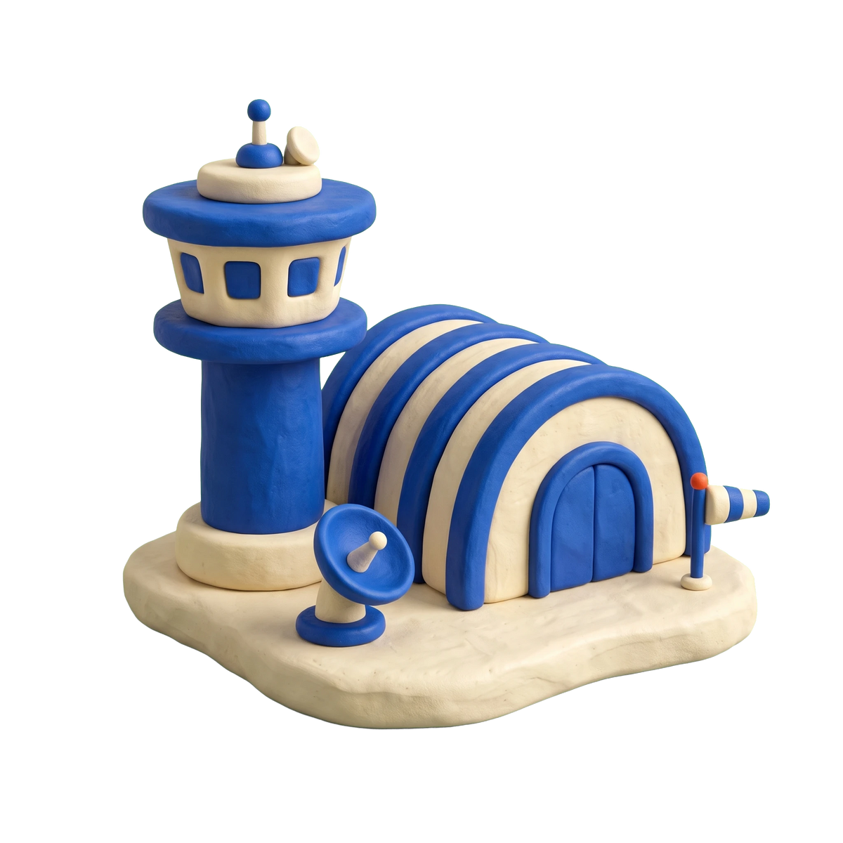 Air force base illustration in blue and ivory clay