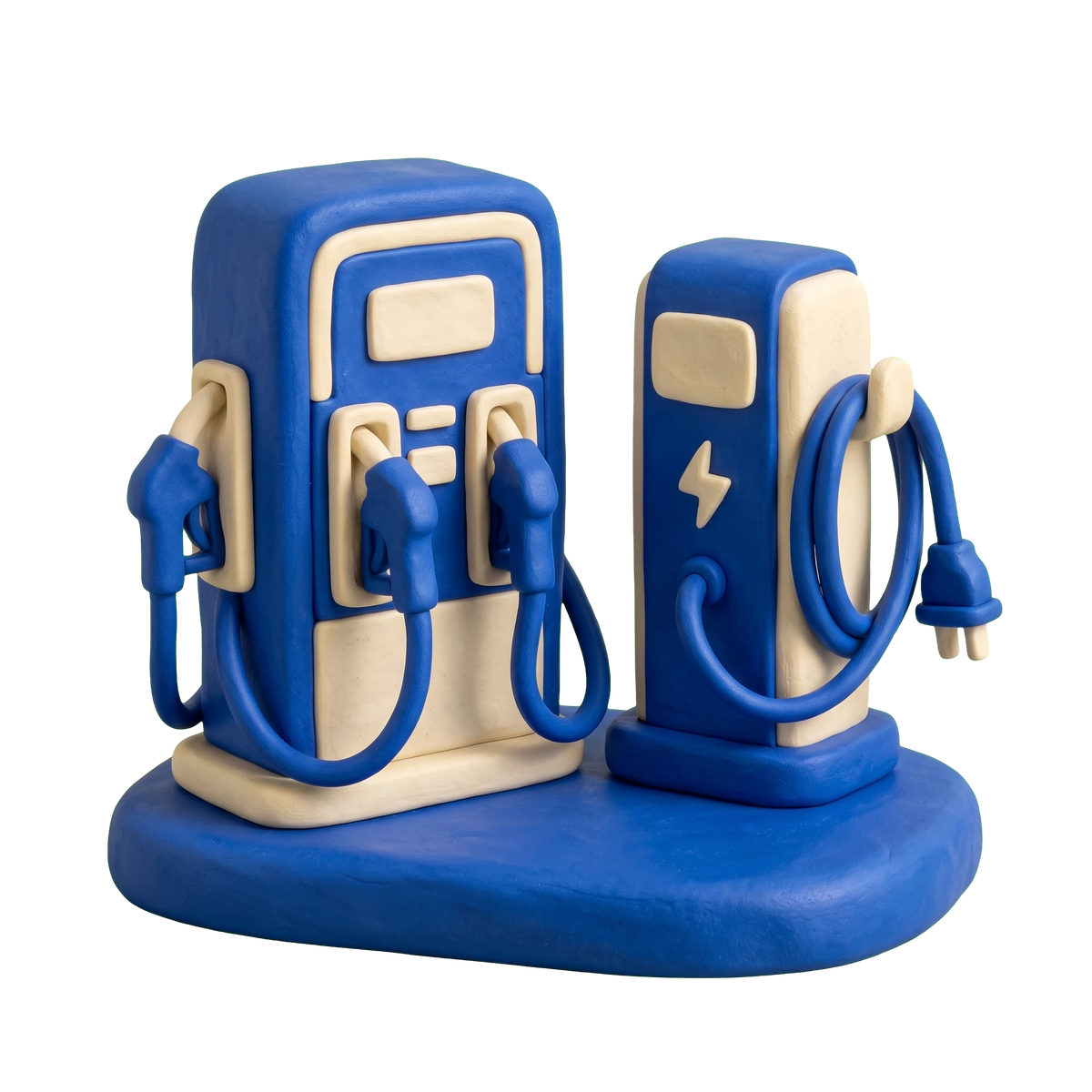 Alternative fuel station illustration in blue and ivory clay