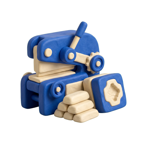Aluminum supplier illustration in blue and ivory clay