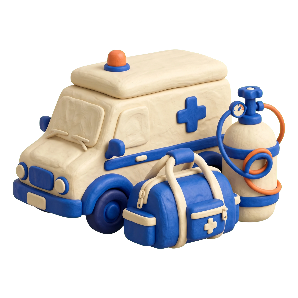 Ambulance service illustration in blue and ivory clay