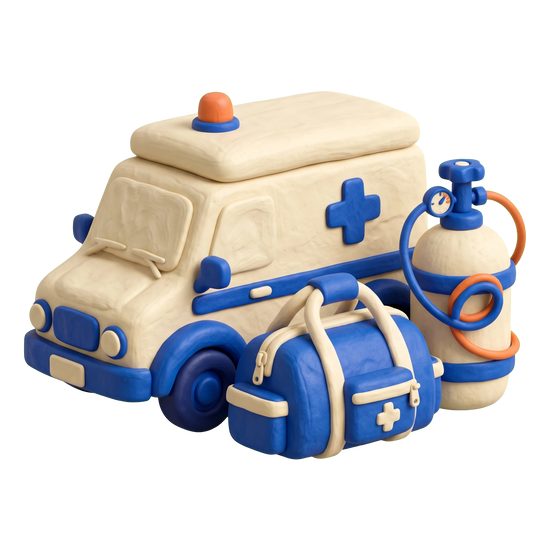 Ambulance service illustration in blue and ivory clay