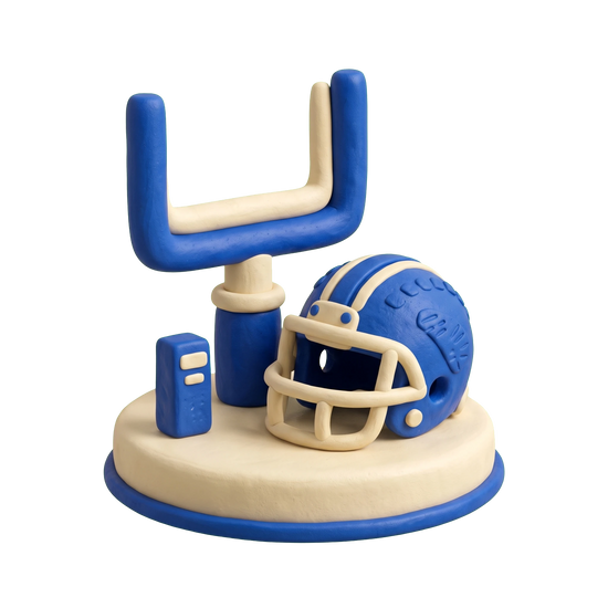 American football field illustration in blue and ivory clay