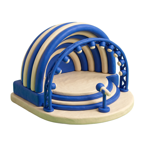 Amphitheater illustration in blue and ivory clay