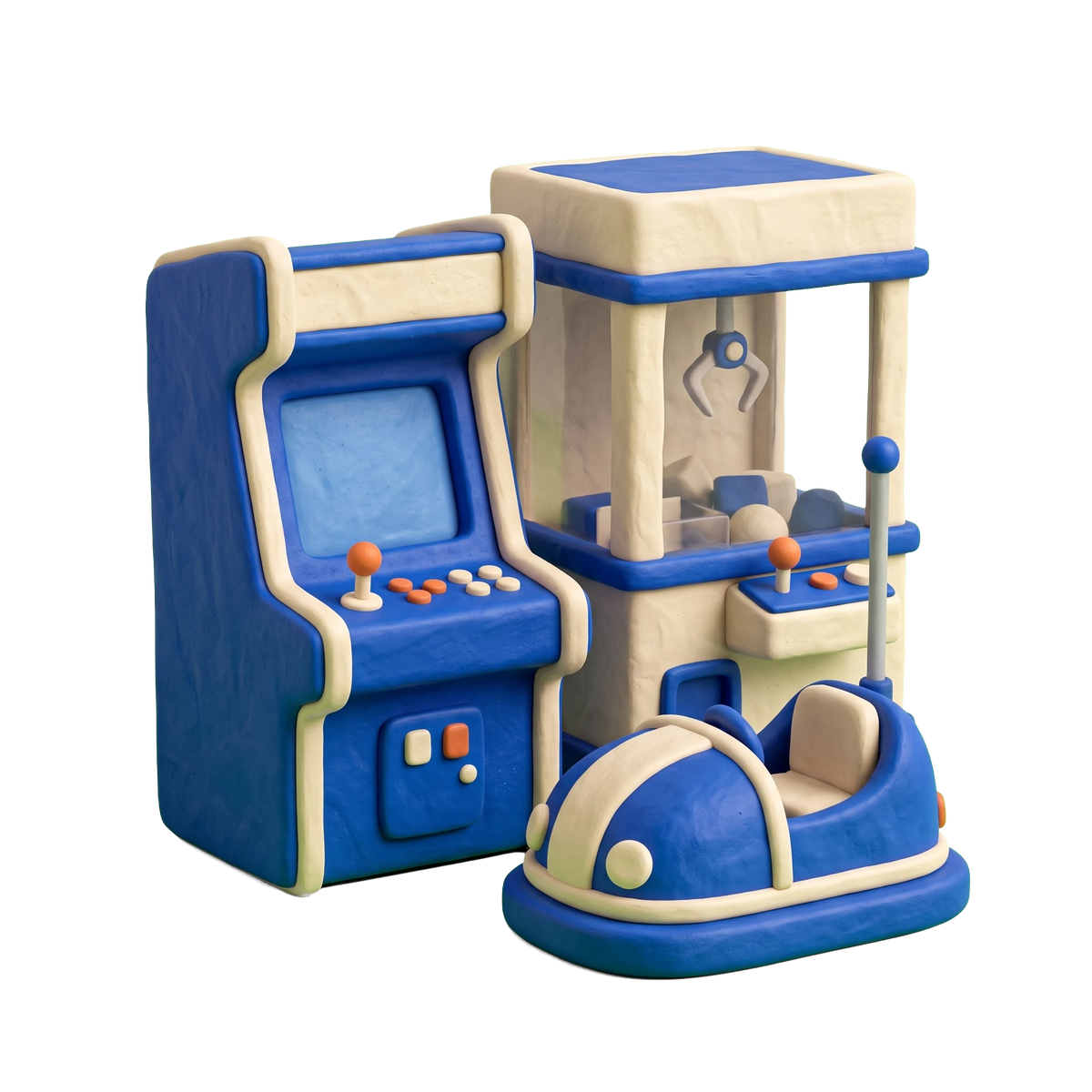 Amusement center illustration in blue and ivory clay