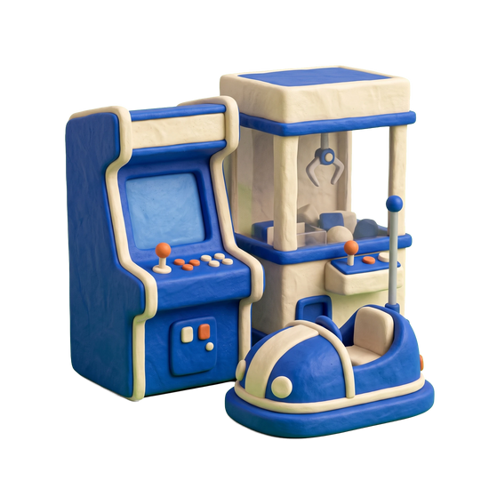 Amusement center illustration in blue and ivory clay