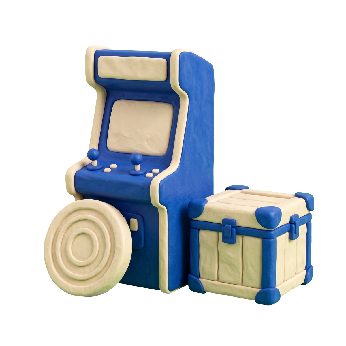 Amusement machine supplier illustration in blue and ivory clay