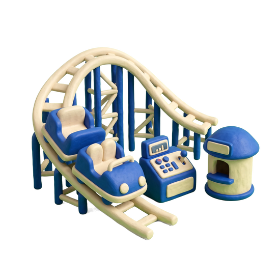 Amusement park ride illustration in blue and ivory clay