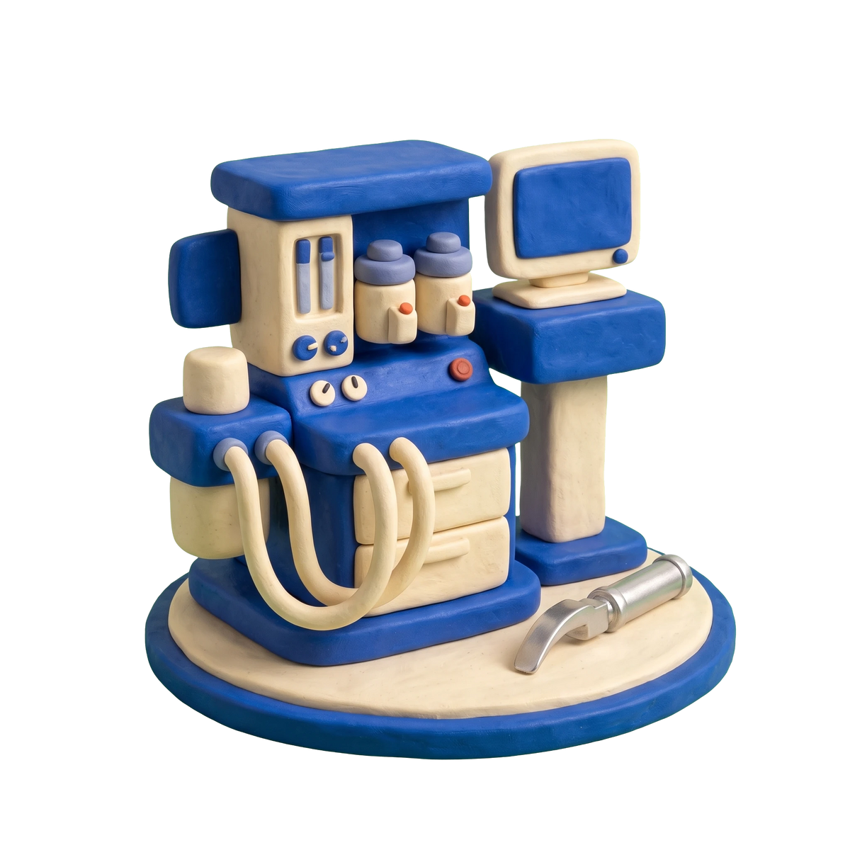 Anesthesiologist illustration in blue and ivory clay