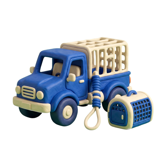 Animal control service illustration in blue and ivory clay