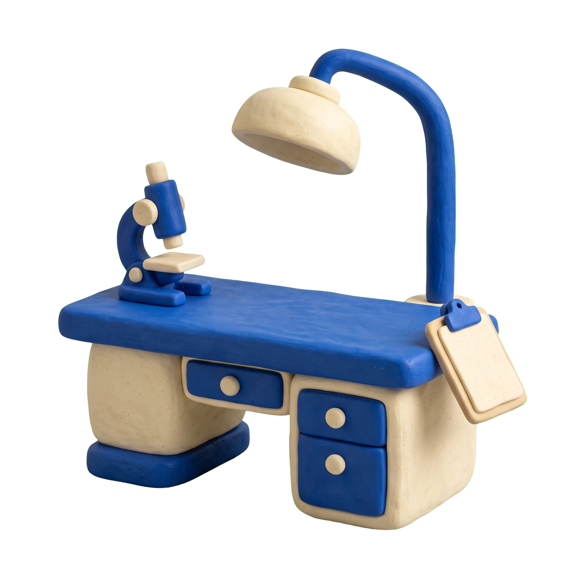 Animal hospital illustration in blue and ivory clay
