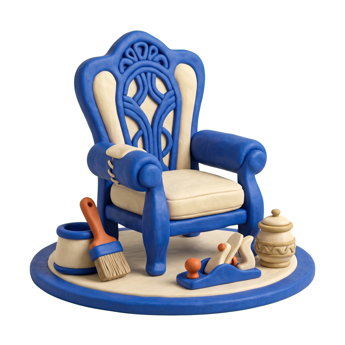 Antique furniture restoration service illustration in blue and ivory clay