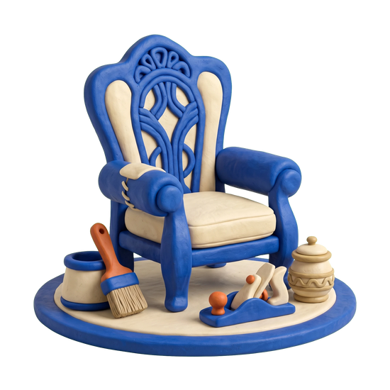 Antique furniture restoration service illustration in blue and ivory clay