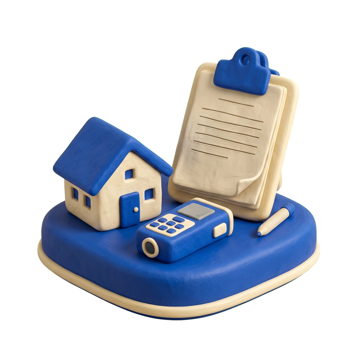 Appraiser illustration in blue and ivory clay