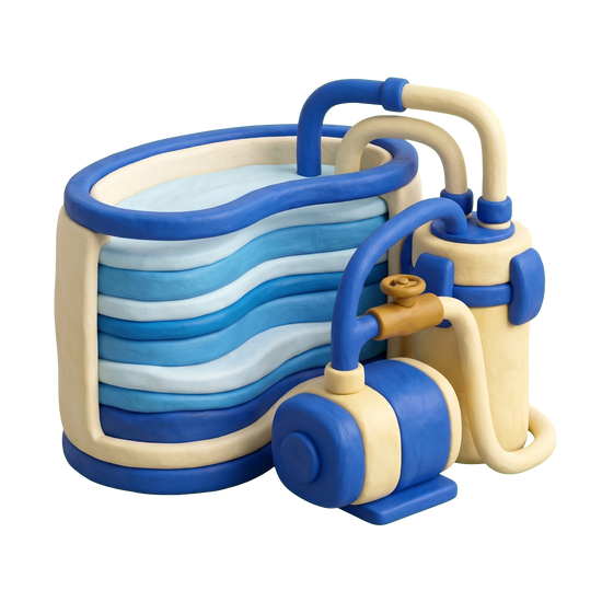 Aquarium illustration in blue and ivory clay