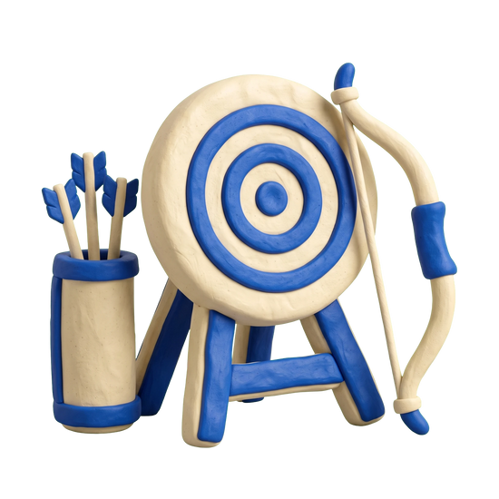 Archery range illustration in blue and ivory clay
