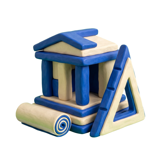 Architecture firm illustration in blue and ivory clay