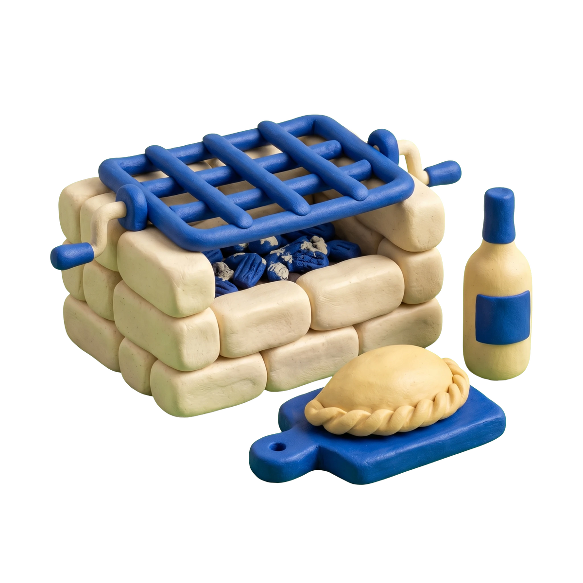 Argentinian restaurant illustration in blue and ivory clay