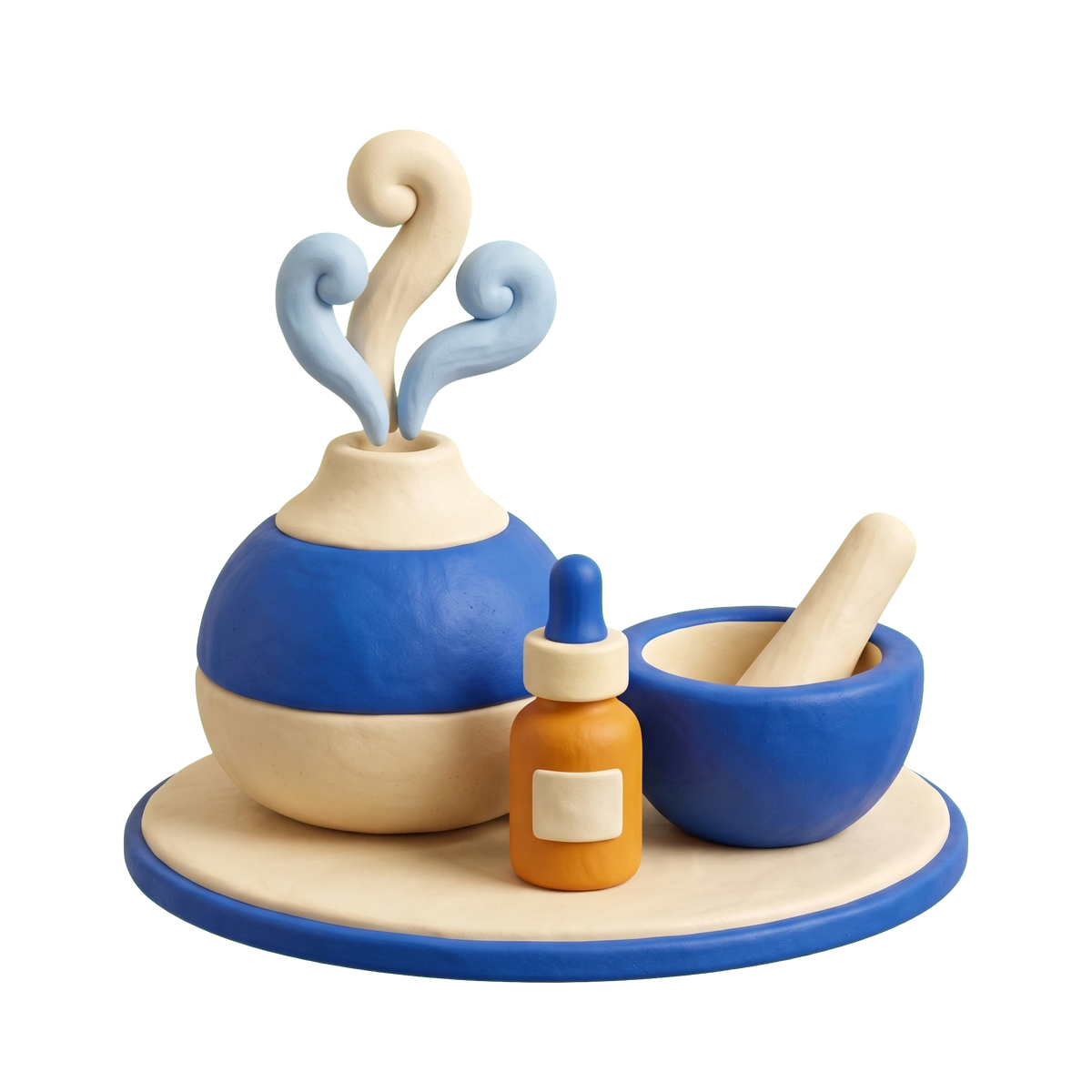 Aromatherapy service illustration in blue and ivory clay