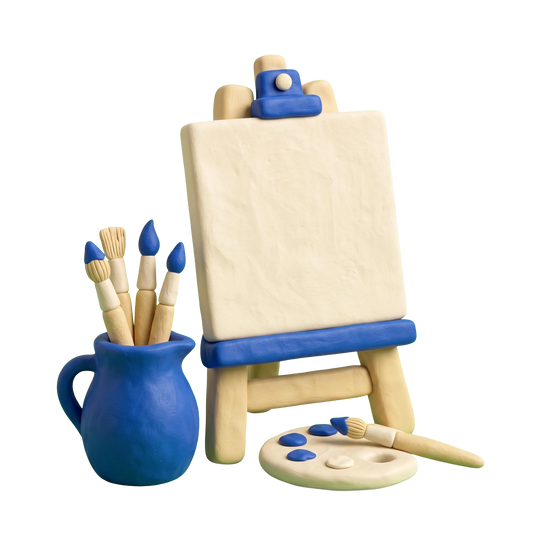Artist illustration in blue and ivory clay