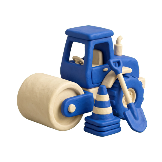 Asphalt contractor illustration in blue and ivory clay