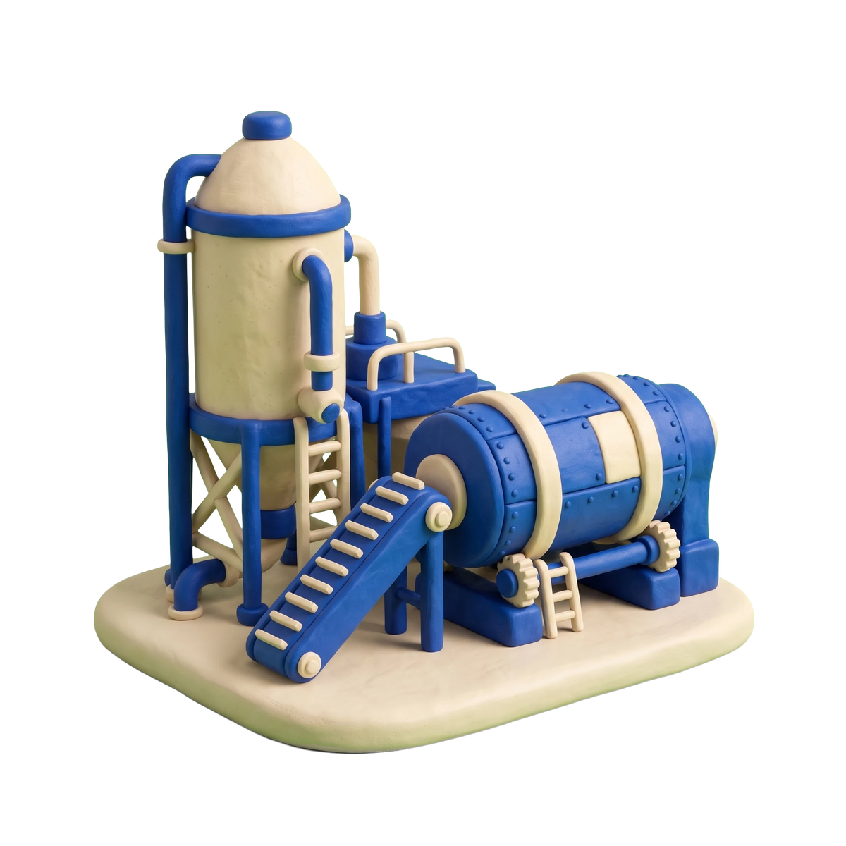 Asphalt mixing plant illustration in blue and ivory clay