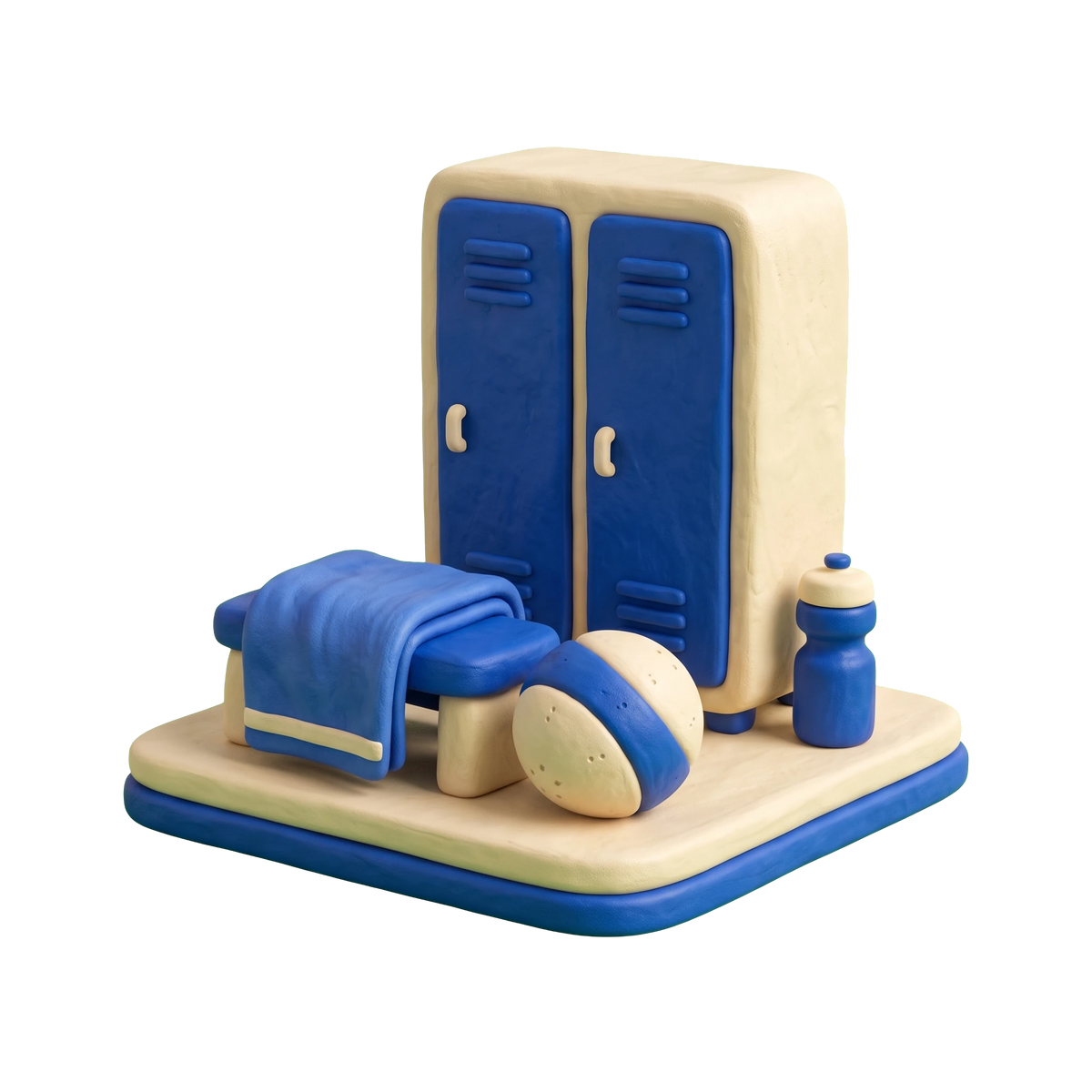 Athletic club illustration in blue and ivory clay