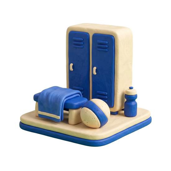 Athletic club illustration in blue and ivory clay