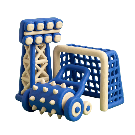 Athletic field illustration in blue and ivory clay